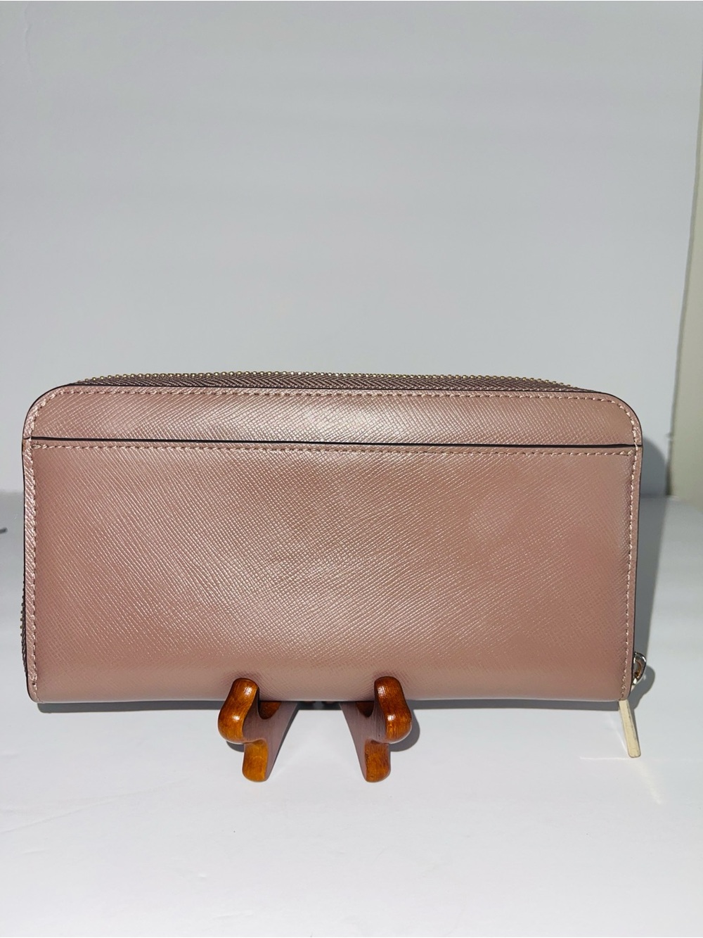 kate spade Mauve Zip-Around Saffiano Leather Wallet with Gold Logo Dusty Pink - Picture 2 of 14
